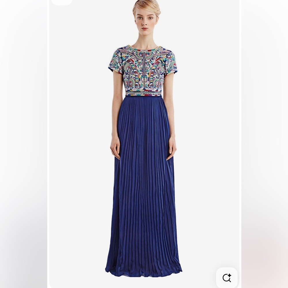 Candela Arabella Dress Navy Embroidered Pleated Open Back - Picture 16 of 16